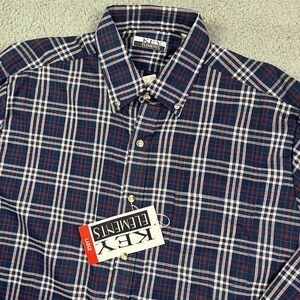 Vintage Key Elements 90's Button Shirt Plaid Blue‎ Red White Long Sleeve Lg NOS